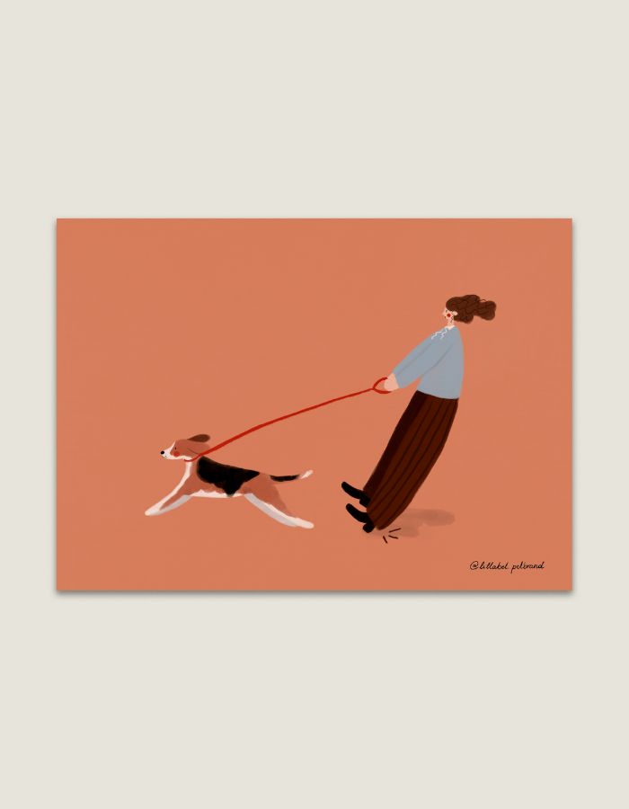 Pocztówka A6 „Spacer z psem” – ilustracja od polskiej artystki