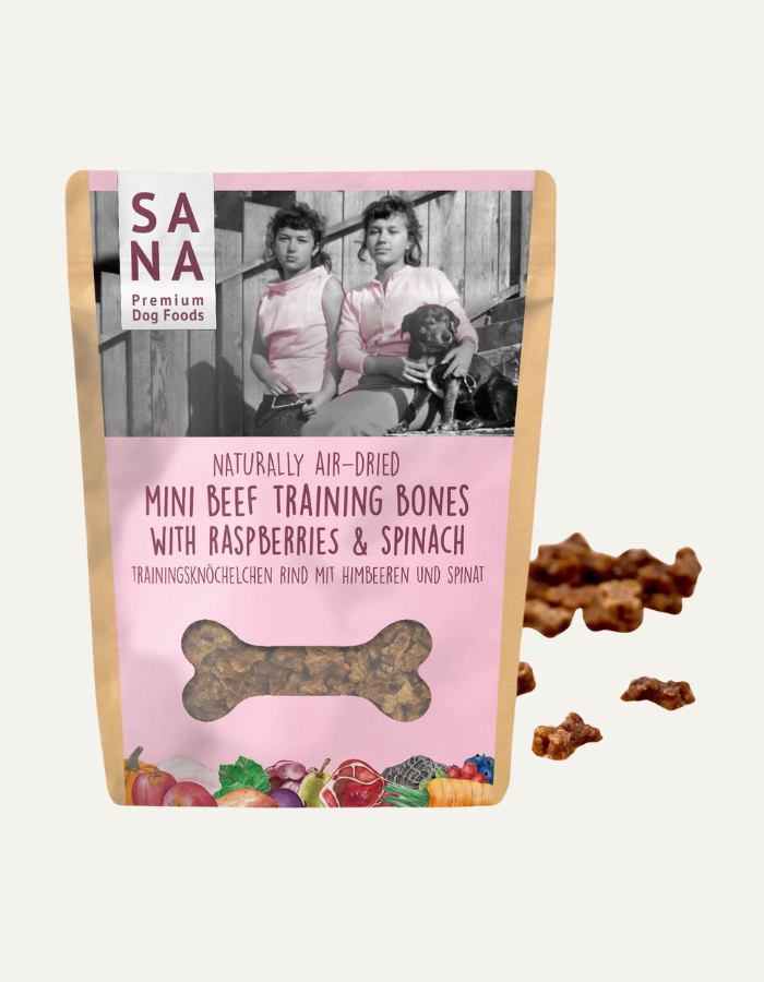 Kosteczki treningowe dla psa Wołowina z Malinami i Szpinakiem 100g SANADOG