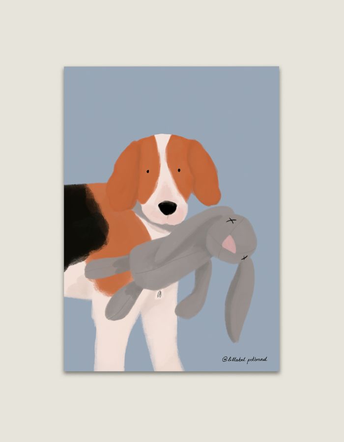 Pocztówka A6 „Beagle z zabawką” – ilustracja od polskiej artystki (kopia)